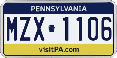 PA license plate MZX1106
