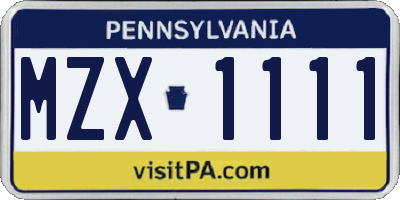 PA license plate MZX1111