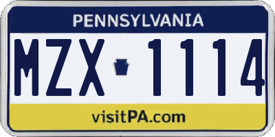 PA license plate MZX1114