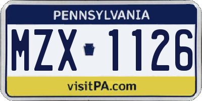 PA license plate MZX1126