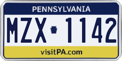 PA license plate MZX1142