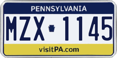 PA license plate MZX1145