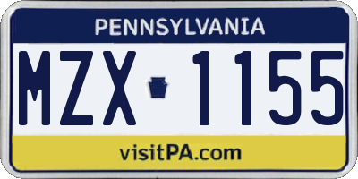 PA license plate MZX1155