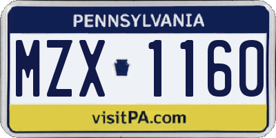 PA license plate MZX1160
