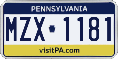 PA license plate MZX1181