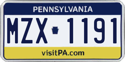 PA license plate MZX1191