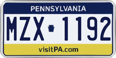 PA license plate MZX1192