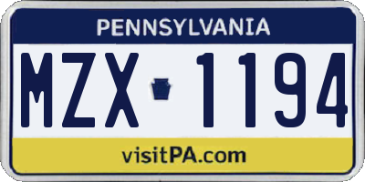 PA license plate MZX1194