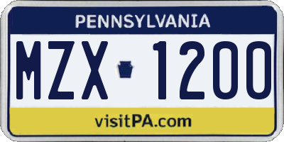 PA license plate MZX1200