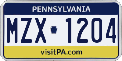 PA license plate MZX1204