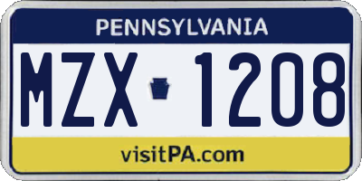PA license plate MZX1208