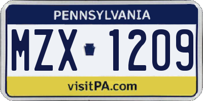 PA license plate MZX1209