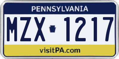 PA license plate MZX1217