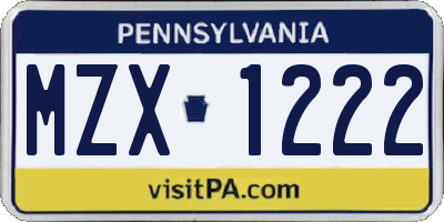 PA license plate MZX1222