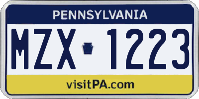 PA license plate MZX1223