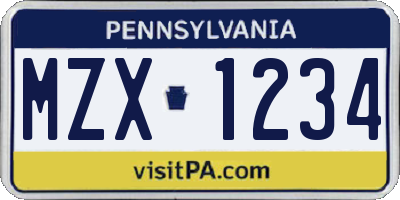 PA license plate MZX1234