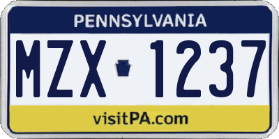 PA license plate MZX1237