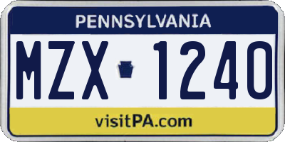 PA license plate MZX1240