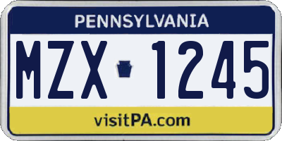 PA license plate MZX1245