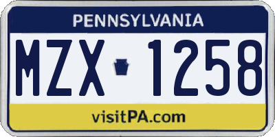 PA license plate MZX1258