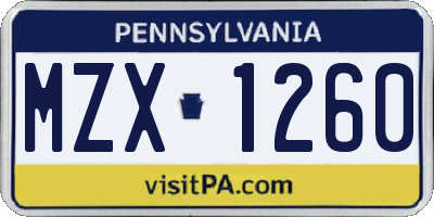 PA license plate MZX1260