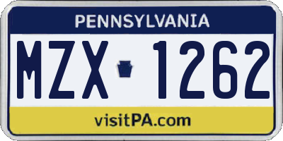 PA license plate MZX1262