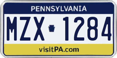 PA license plate MZX1284