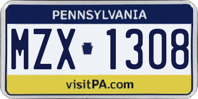 PA license plate MZX1308