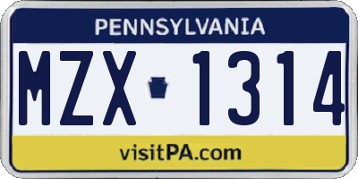 PA license plate MZX1314