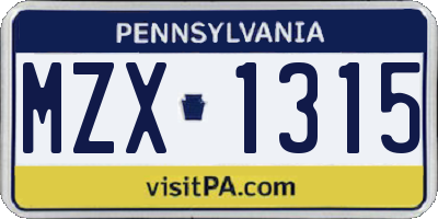 PA license plate MZX1315