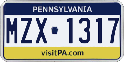 PA license plate MZX1317