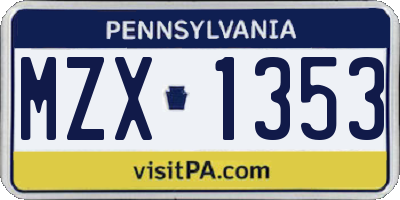 PA license plate MZX1353
