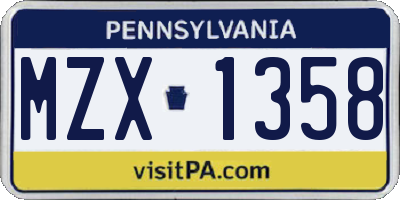 PA license plate MZX1358