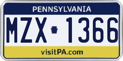 PA license plate MZX1366