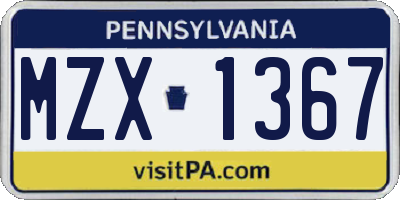 PA license plate MZX1367