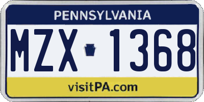 PA license plate MZX1368