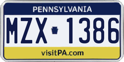 PA license plate MZX1386