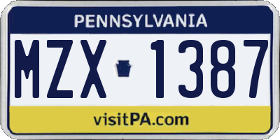 PA license plate MZX1387