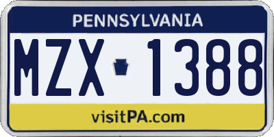 PA license plate MZX1388