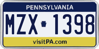 PA license plate MZX1398