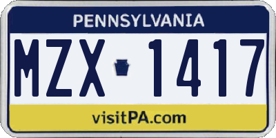 PA license plate MZX1417