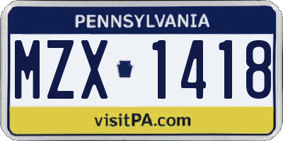 PA license plate MZX1418