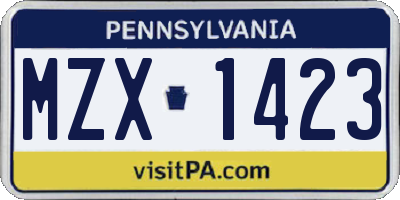 PA license plate MZX1423