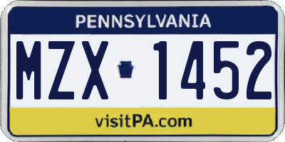 PA license plate MZX1452