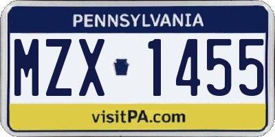 PA license plate MZX1455