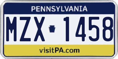 PA license plate MZX1458