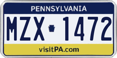 PA license plate MZX1472