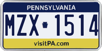 PA license plate MZX1514