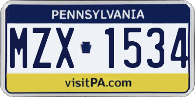 PA license plate MZX1534