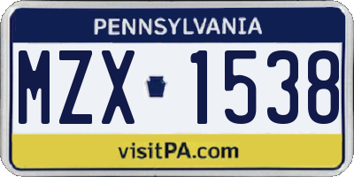 PA license plate MZX1538